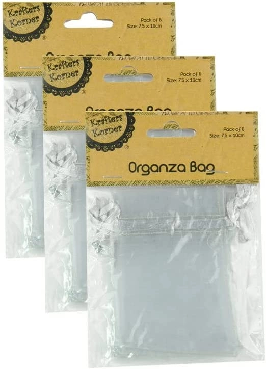 [3Pk X 6Pce] Krafters Korner Organza Bag - Silver (7.5 x 10cm)