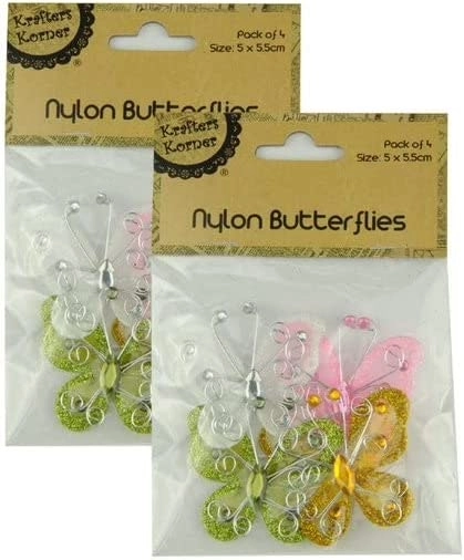 [2Pk X 4Pce] Krafters Korner Soft Nylon Butterflies - Assorted Colors (5X5.5Cm)