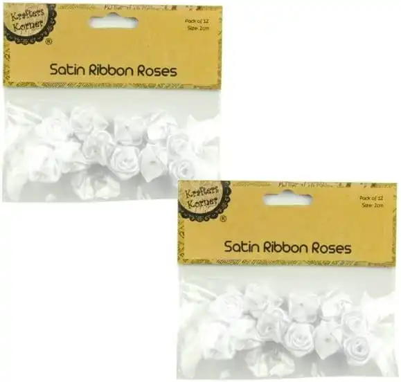 [2Pk X 12Pce] Krafters Korner Satin Ribbon Roses - White (2Cm)