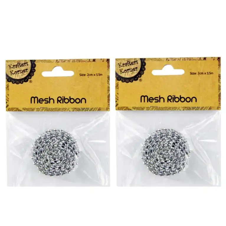 [2Pk] Krafters Korner Mesh Ribbon Silver - Silver (1.5 2Cm)