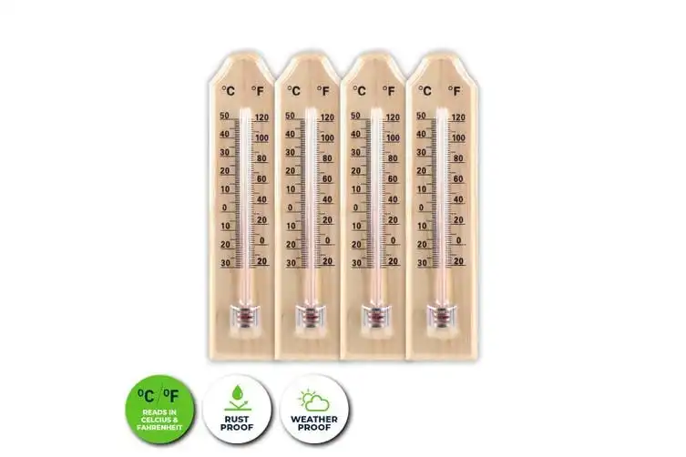 Garden Greens 4PK Thermometer Wooden Accurate Weatherproof 21.5 x 4.5cm