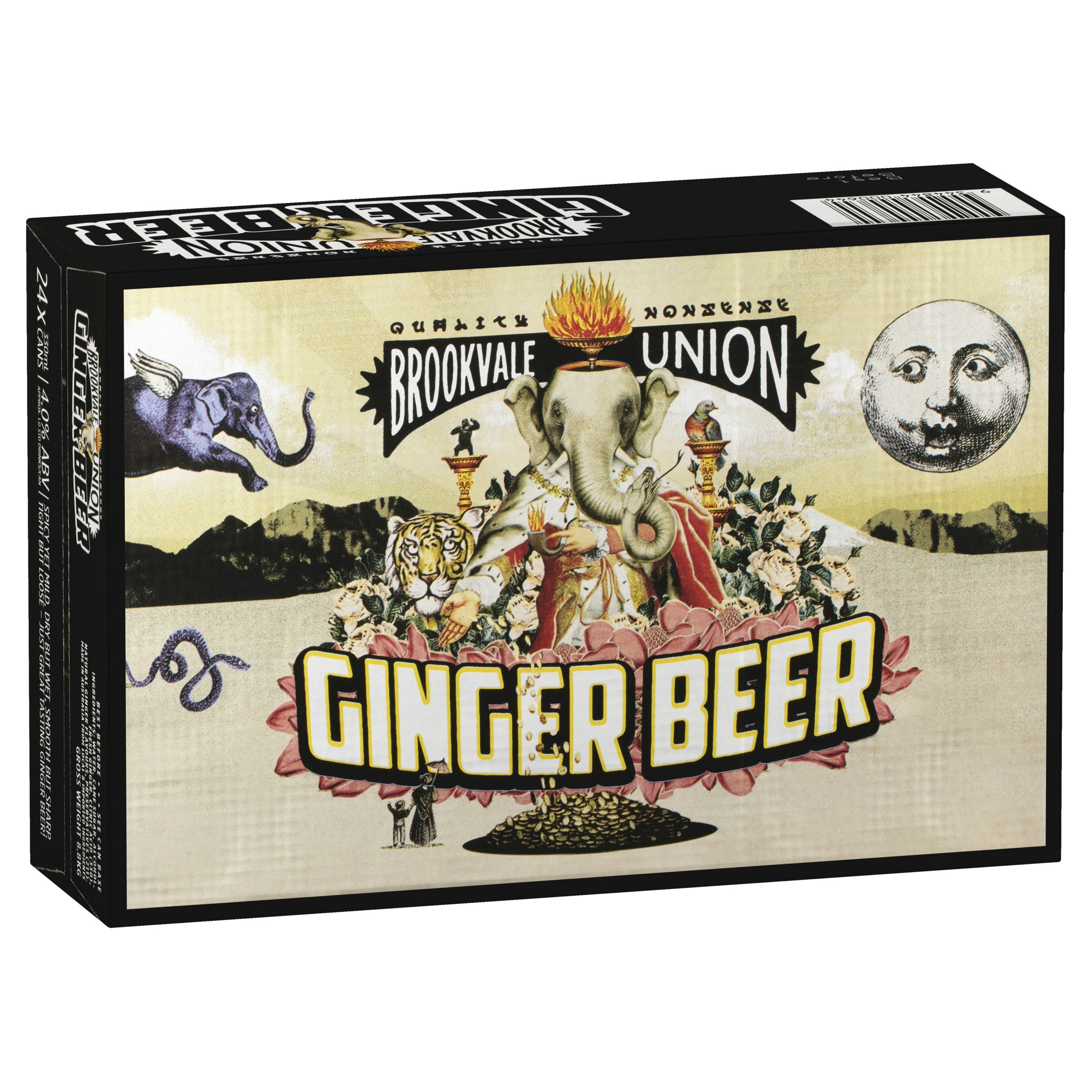 Brookvale Union Alcoholic Ginger Beer, Spicy & Smooth Finish, 4% ABV, 330mL (Case of 24 Cans)