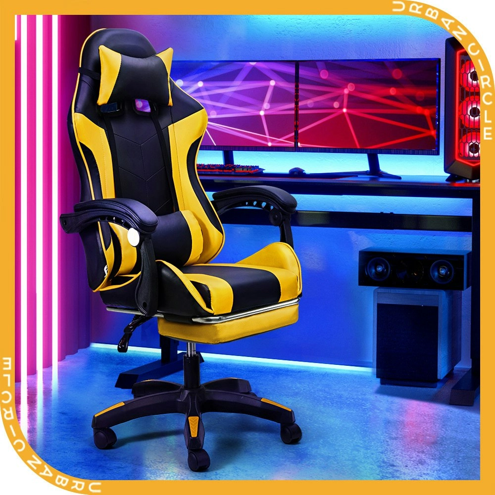 Furb Gaming Chair Racing Recliner Footrest Office Chair Lumbar Support Headrest Yellow