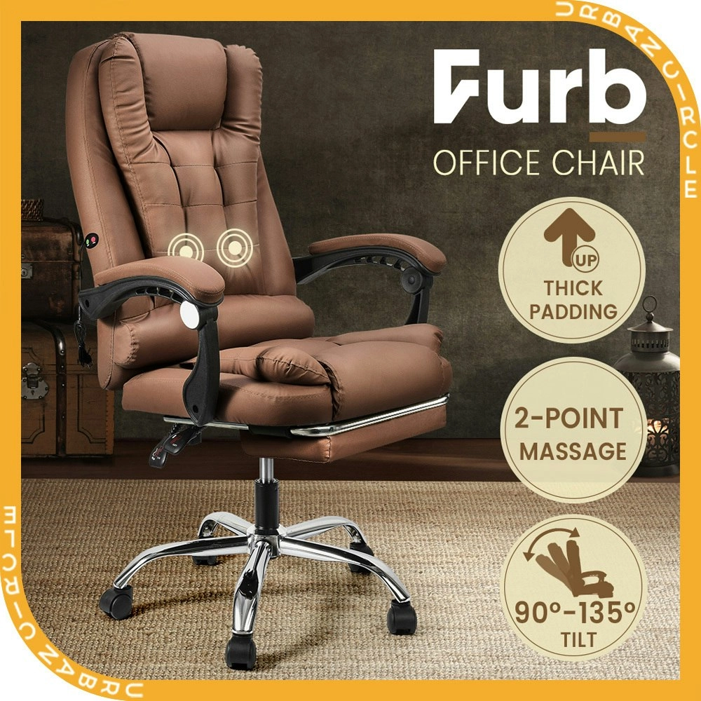 Furb Massage Office Chair Executive PU leather Seat Ergonomic Support Footrest Dark Brown