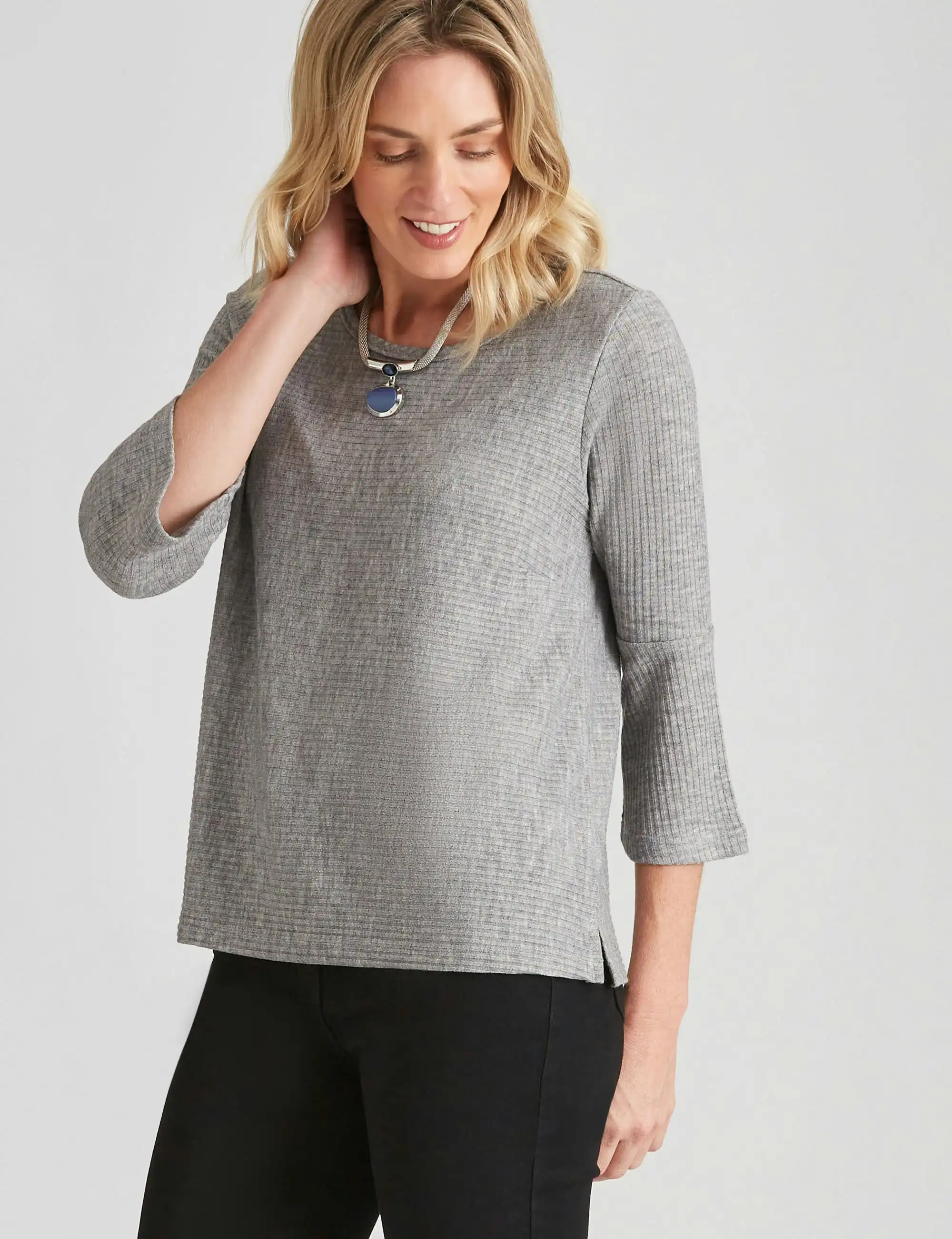 Noni B Rib Knitwear Top (Silver)