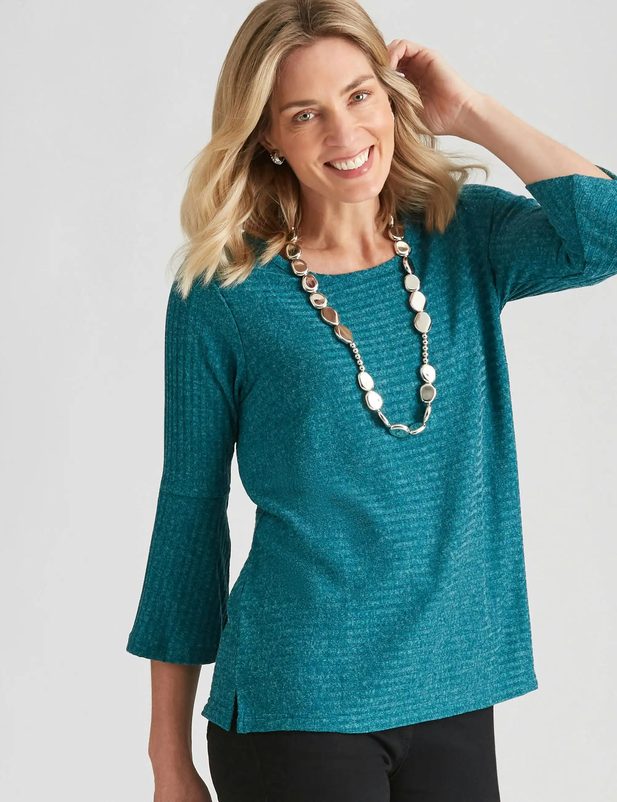 Noni B Rib Knitwear Top (Harbor Blue)