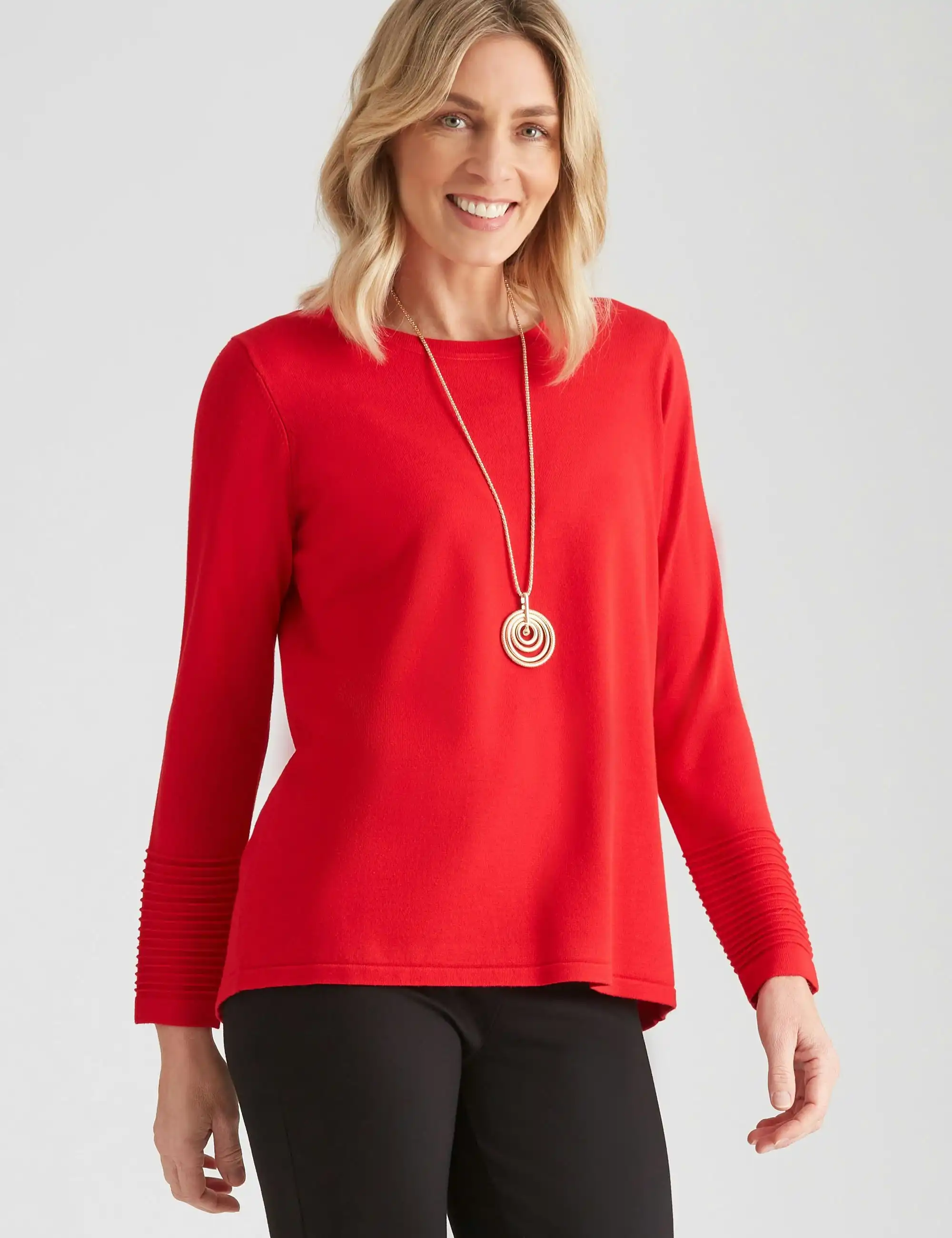 Noni B Pintuck Sleeve Knitwear Jumper (Red)