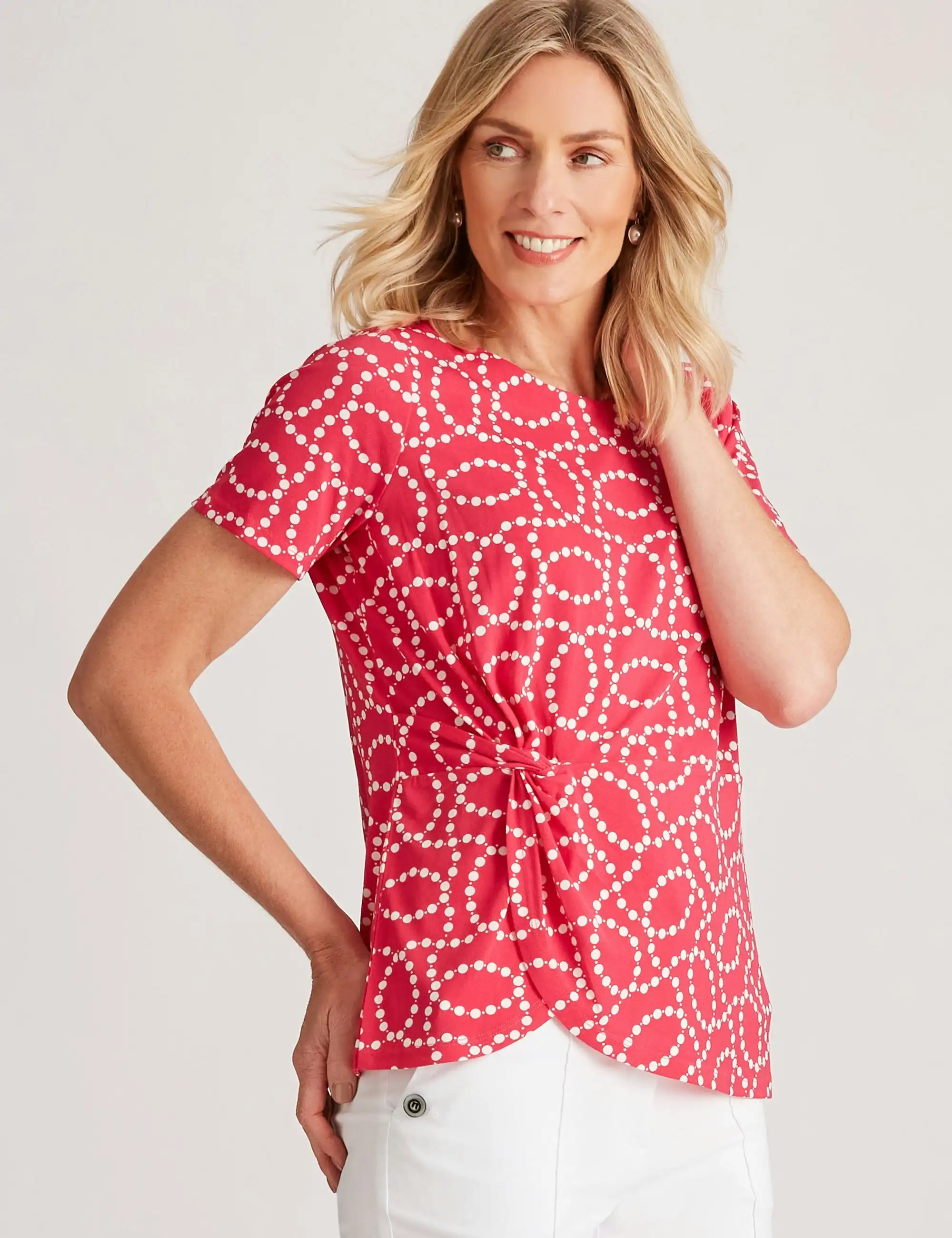 Noni B Chain Print Knitwear Top (Bright Rose)