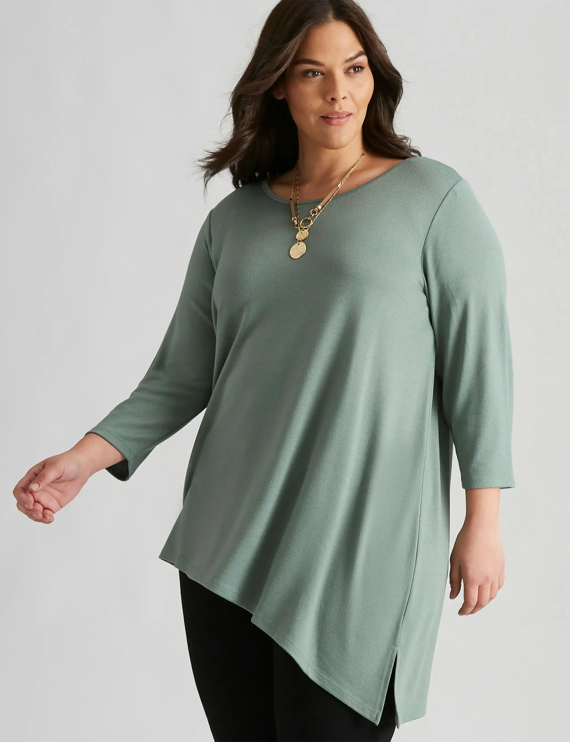 Autograph Assymetric Hem Extended Sleeve Knitwear Top (Soft Khaki)