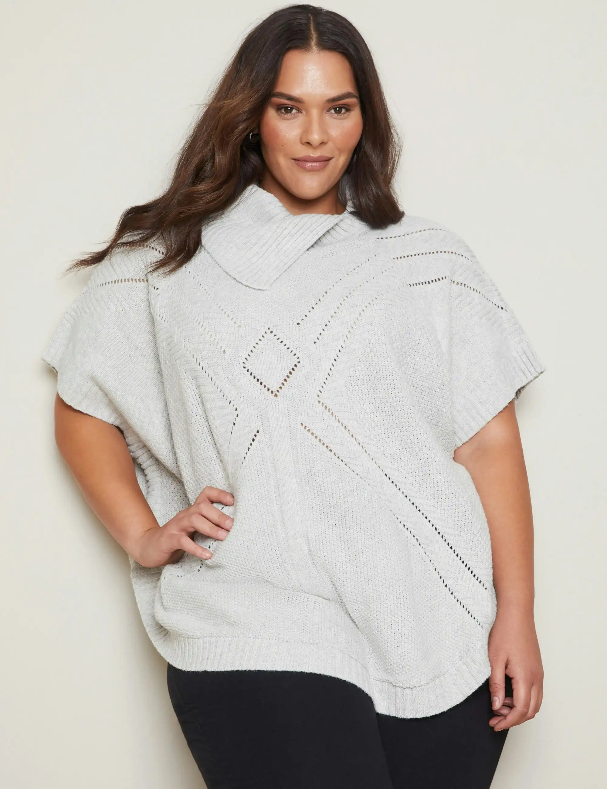 Autograph Open Neck Knitwear Poncho (Grey)