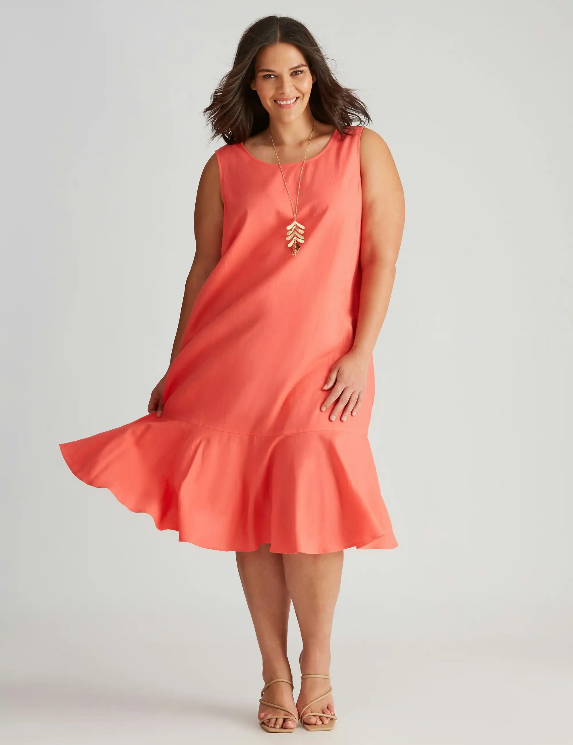 Autograph Woven Sleeveless Frill Hem Dress (Bright Coral)