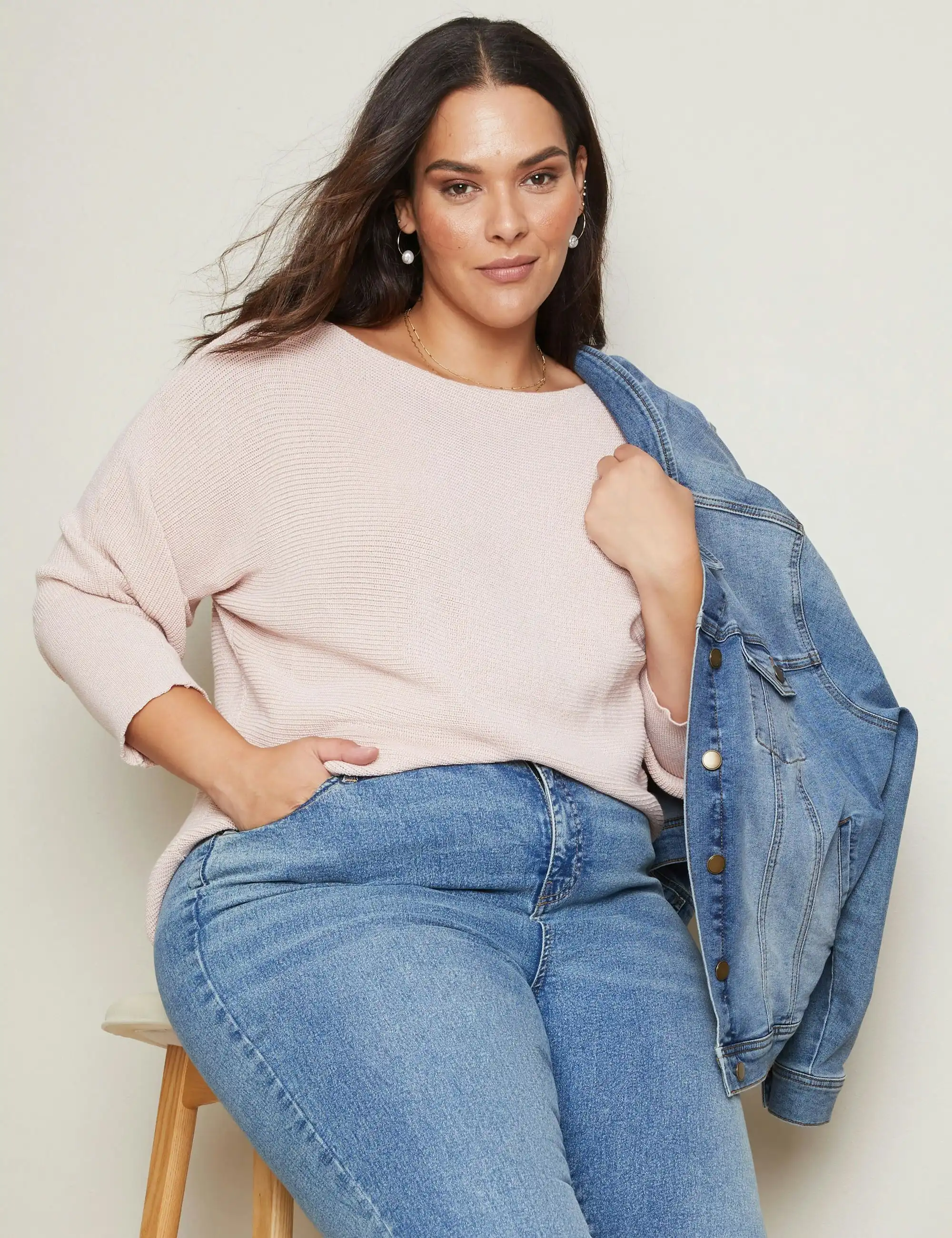 Autograph Knit Off The Shoulder Rib Jumper (Blush)