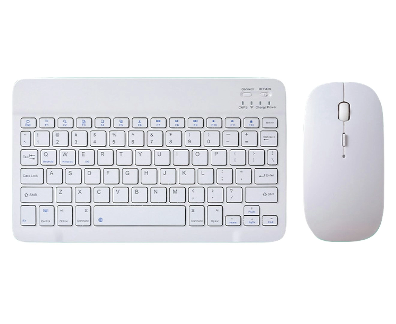 Portable Bluetooth Slim Wireless Keyboard + Mouse 2-in-1 Combo for Tablets, Smartphones, PCs, Smart TVs, White