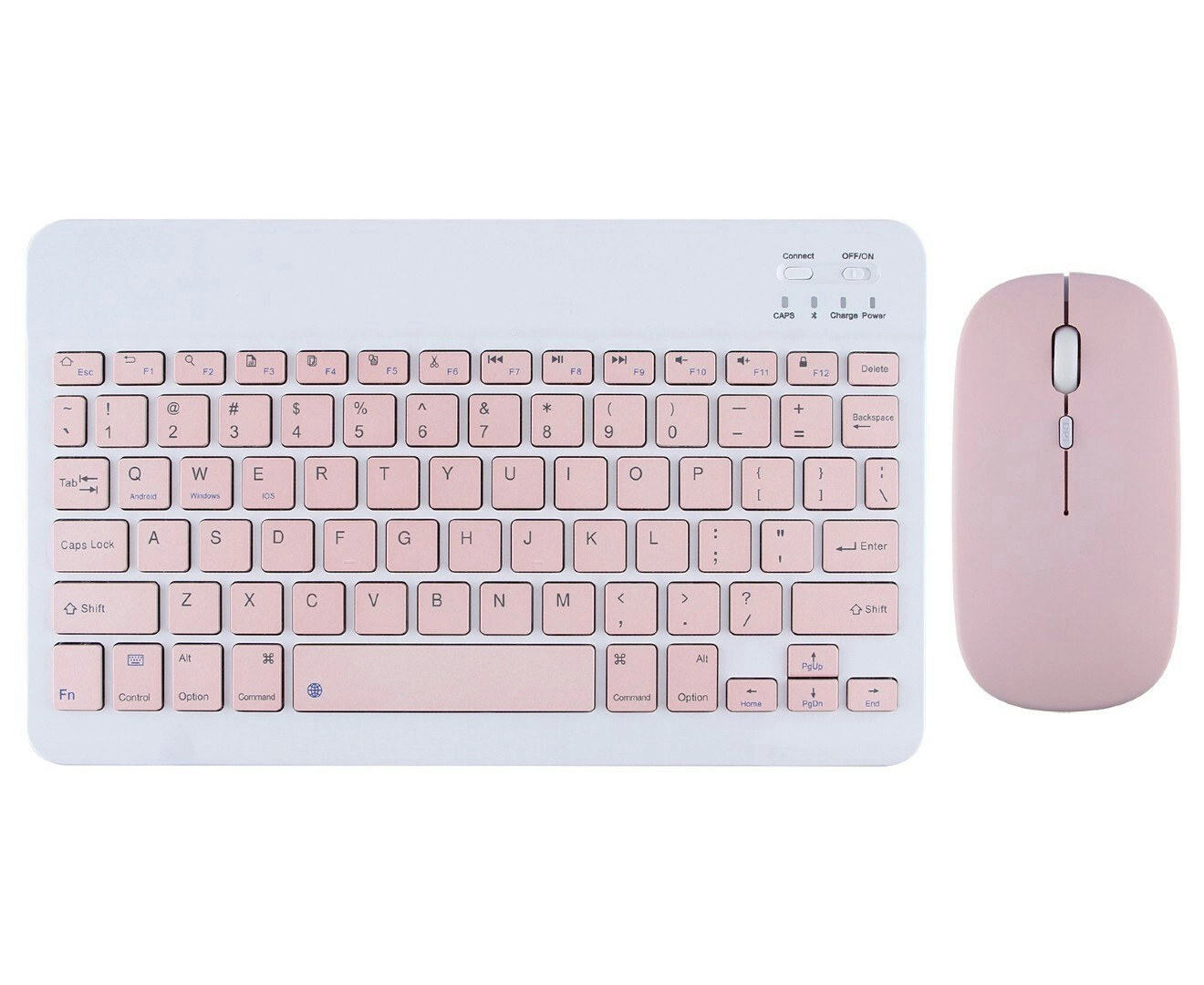 Portable Bluetooth Slim Wireless Keyboard + Mouse 2-in-1 Combo for Tablets, Smartphones, PCs, Smart TVs, Pink