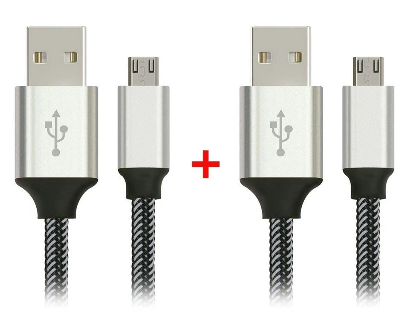 2-Pack Nylon Braided micro-USB Data Charging Cable, Silver