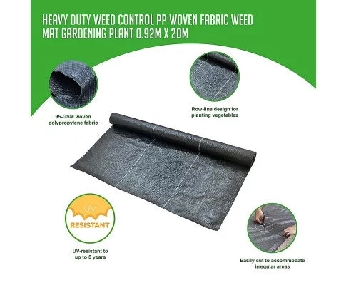 Heavy Duty Weed Control PP Woven Fabric Weed Mat Gardening Plant 0.92m x 20m