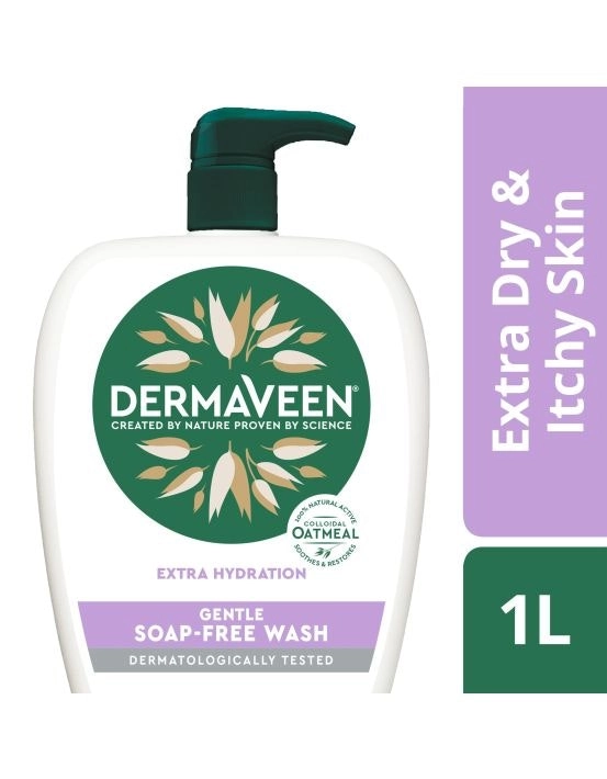 DermaVeen Extra Hydration Gentle Soap-Free Wash for Extra Dry, Itchy & Sensitive Skin 1L