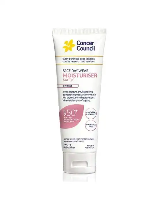 Cancer Council Face Day Wear Invisible Moisturiser Matte SPF50+ 75mL