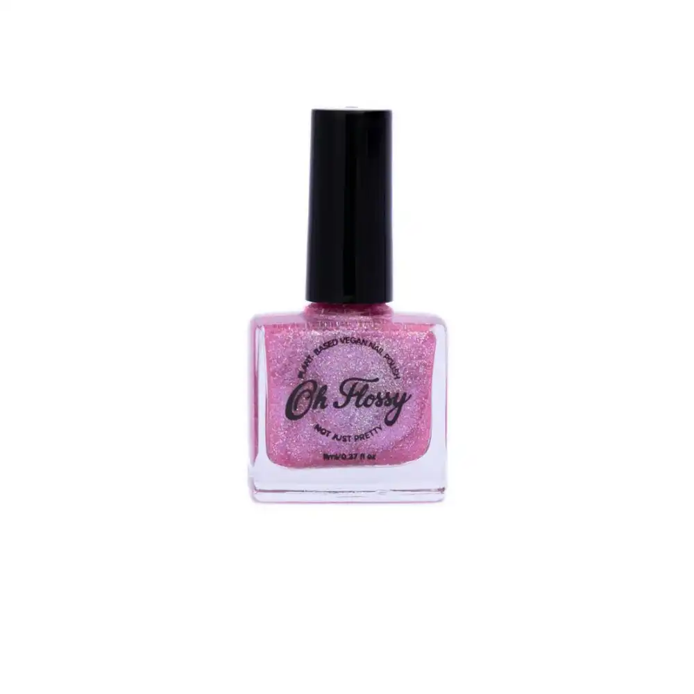 Oh Flossy Childrens Kids Joyful Pink Glitter Plant Based Nail Polish