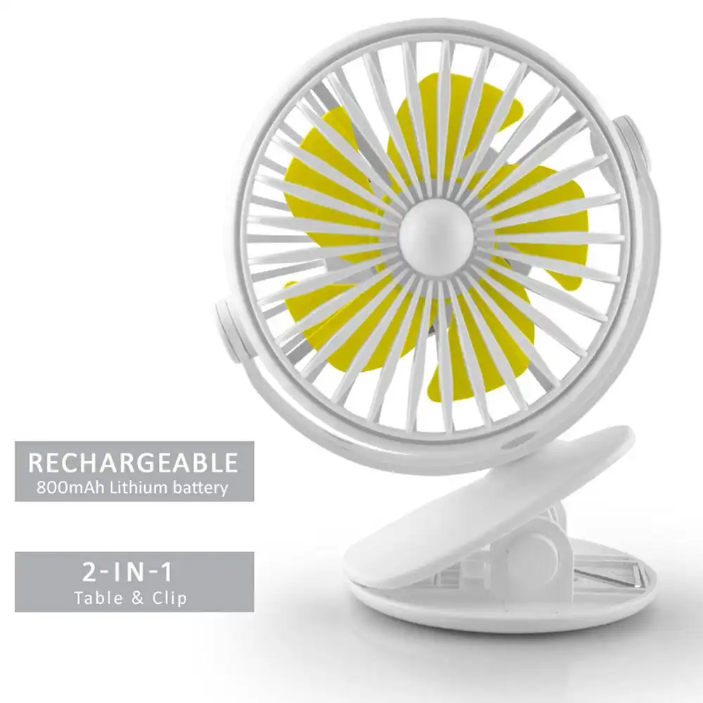 Sansai USB Rechargeable Portable Clip Desktop Office Desk Fan w/ Night Light