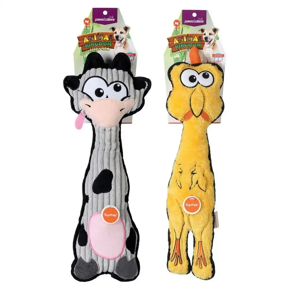 Paws & Claws Dog Chew Toy 49cm Animal Kingdom Googly Farm w/ Squeaker Assort.