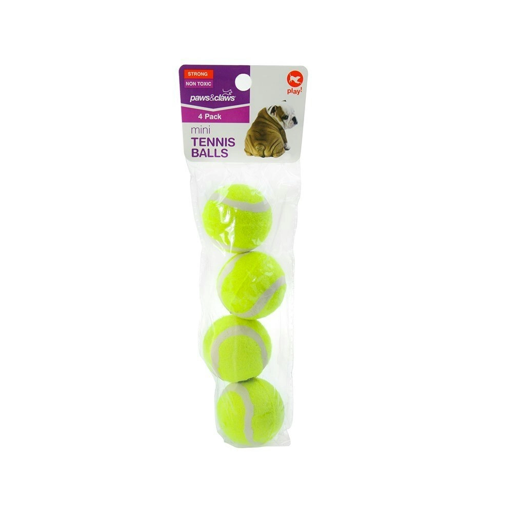 4PK Paws & Claws 4cm Mini Tennis Ball Dog Toy Interactive Fun Play Game Assorted