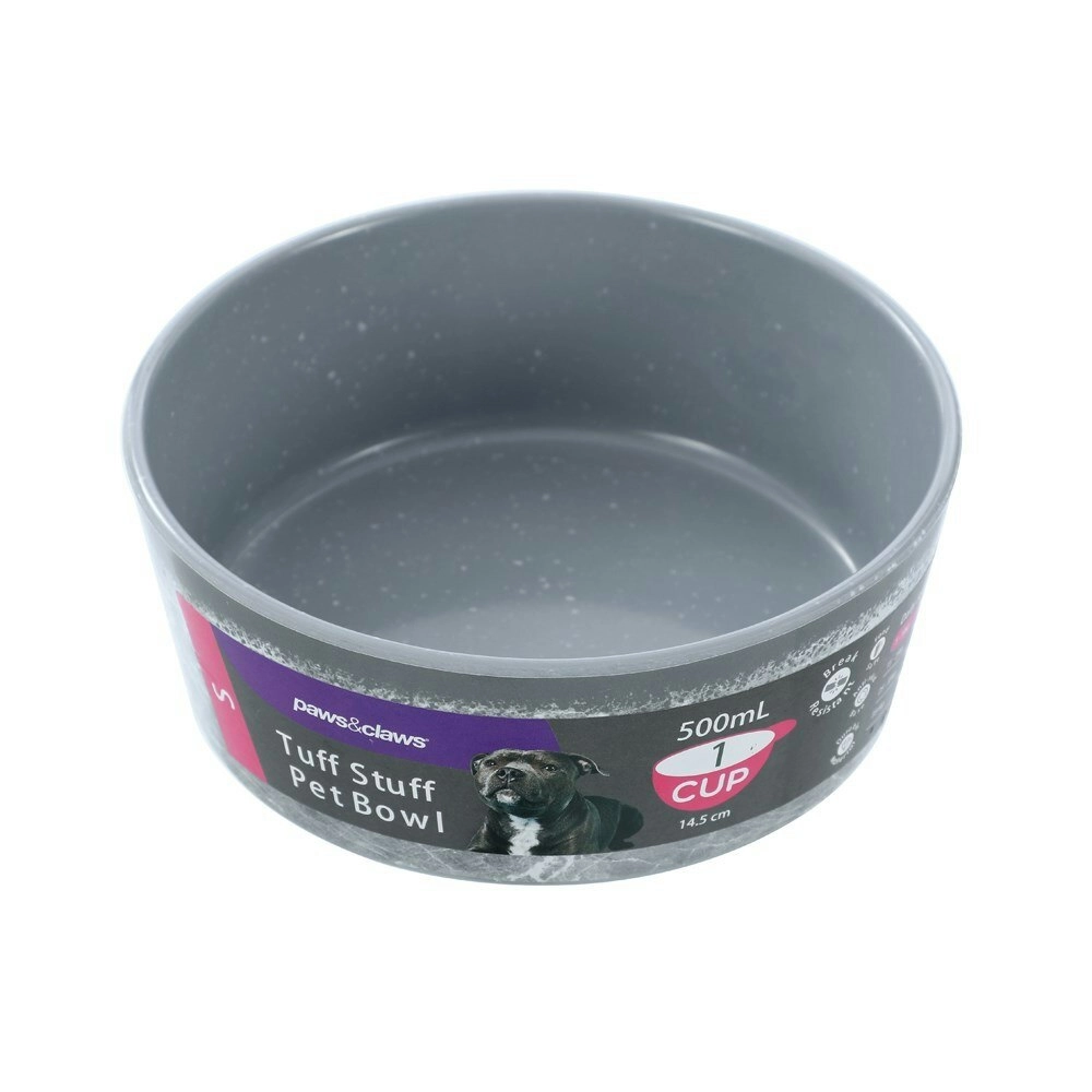 Paws & Claws Medium 14.5cm/500ml Tuff Stuff Pet/Dog Bowl Food/Dish Feeder Grey