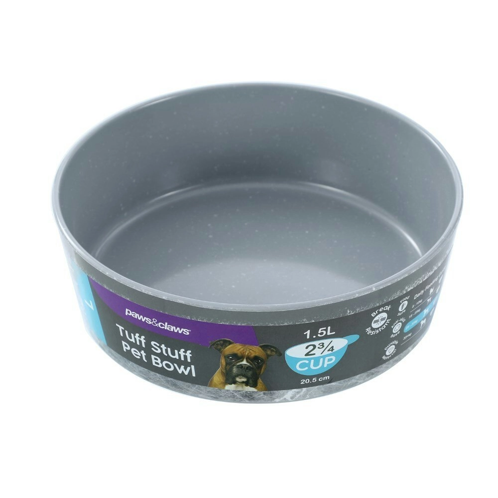 Paws & Claws Large 20.5cm/1.5L Tuff Stuff Pet/Dog Bowl Food/Dish Feeder Grey