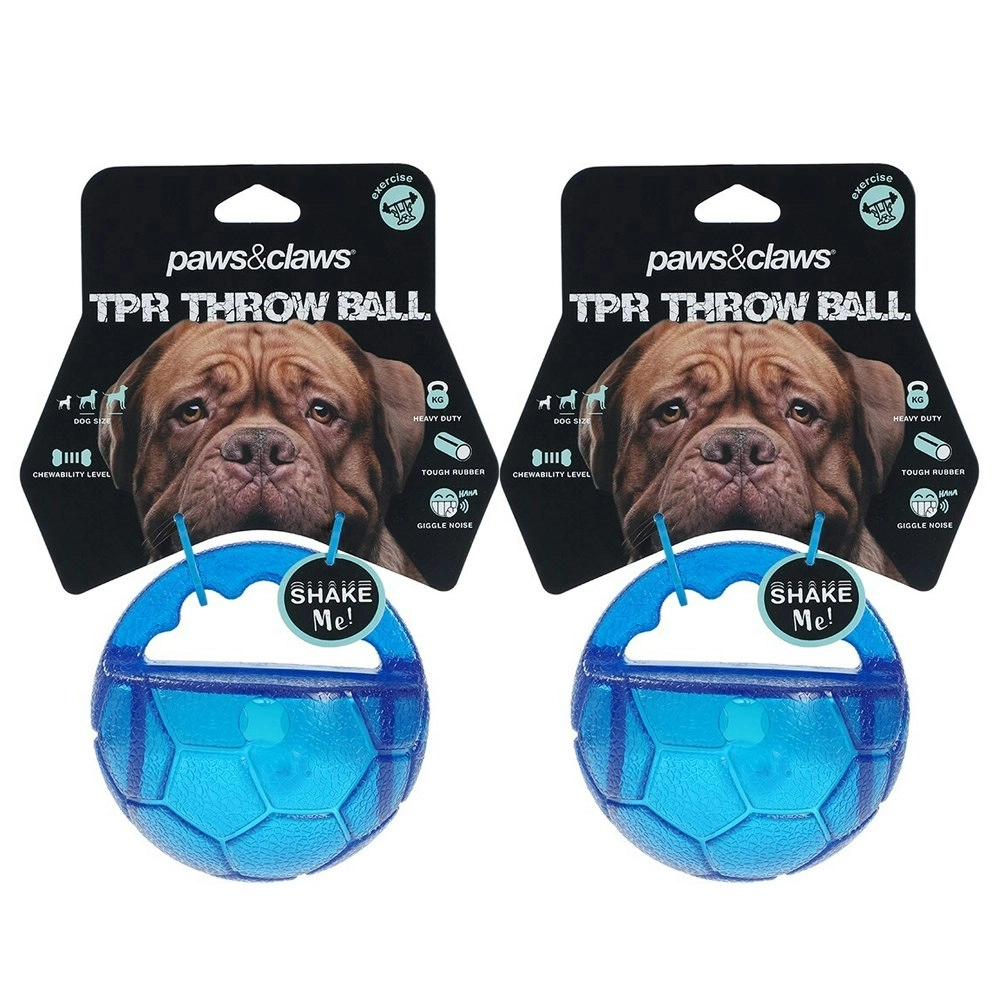 2x Paws & Claws Pet Dog 10cm TPR Rubber Giggle Throw Ball Training/Fetch Toy BLU