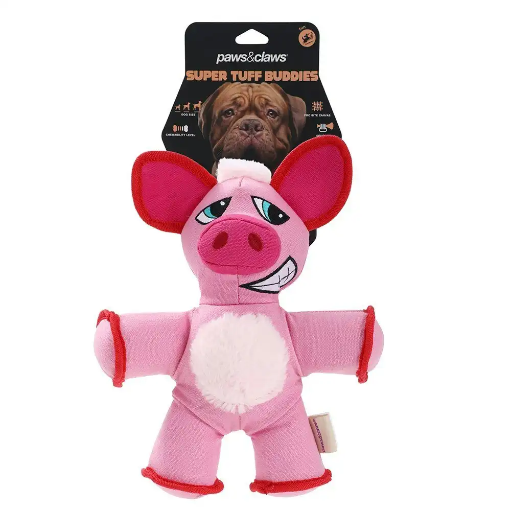 Paws & Claws 32cm Super Tuff Buddies Oxford Pet Interactive Toy Pig w/ Squeaker