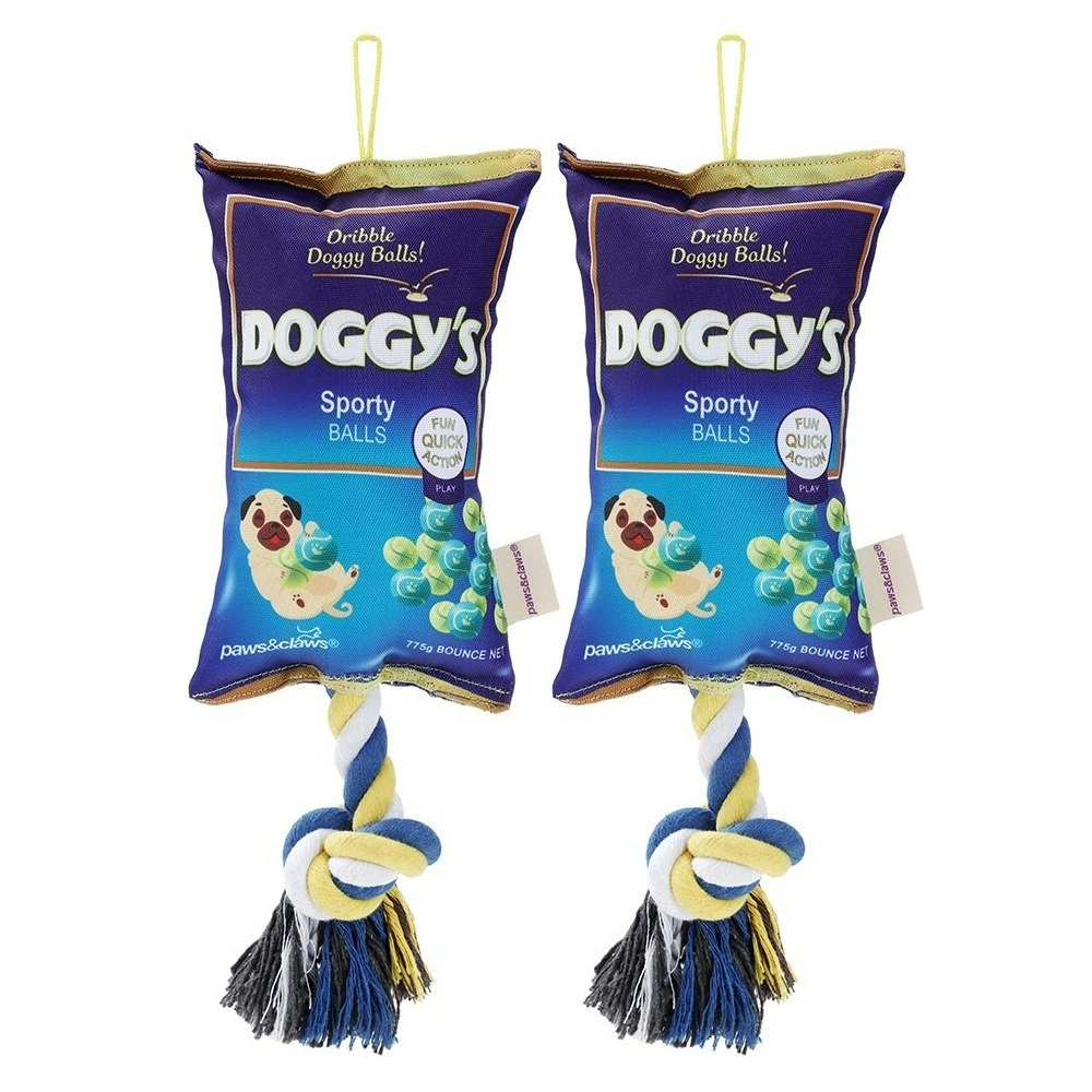 2x Paws & Claws 25cm Doggy's Balls Snacks Oxford Tugger Pet Play Toy w/Rope Asst