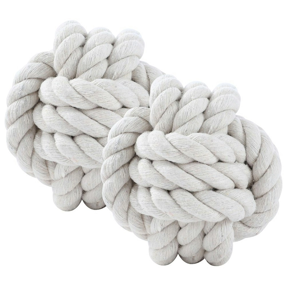 2x Paws & Claws Pet 7.5cm Eco Rope Knotted Ball Interactive  Dog Chew Toy White