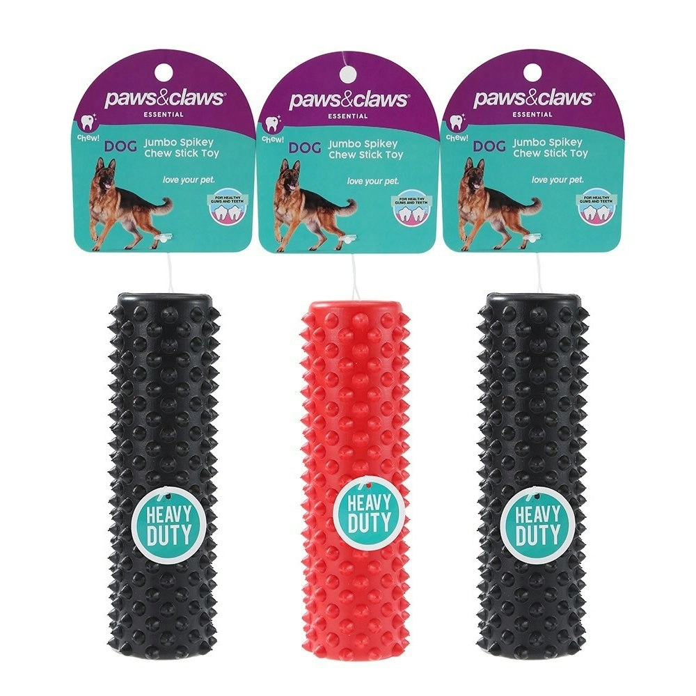 3x Paws & Claws 17.5cm Heavy Duty TPR Pet Toy Jumbo Spikey Chew Stick Assorted