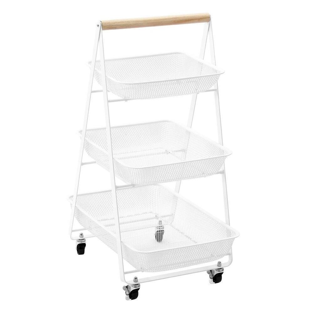 Boxsweden 85cm Mesh 3 Tier Storage Trolley Organiser/Shelf Rack w/Wheels White