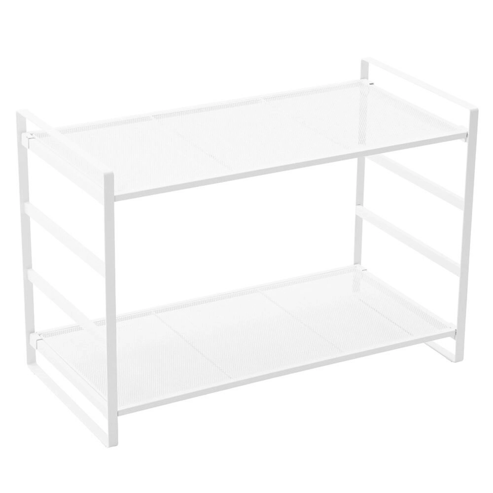 Boxsweden Mesh Wire 2 Tier 73cm Storage Holder Shelf Organiser Rack Stand White