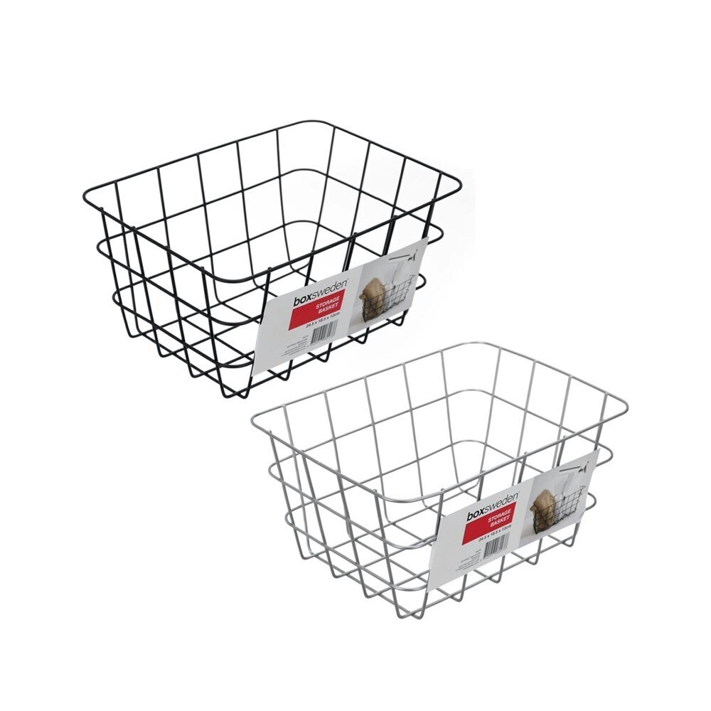 3x Boxsweden Wire Storage Basket 24.5cm Shelf Home Organiser Container Assorted