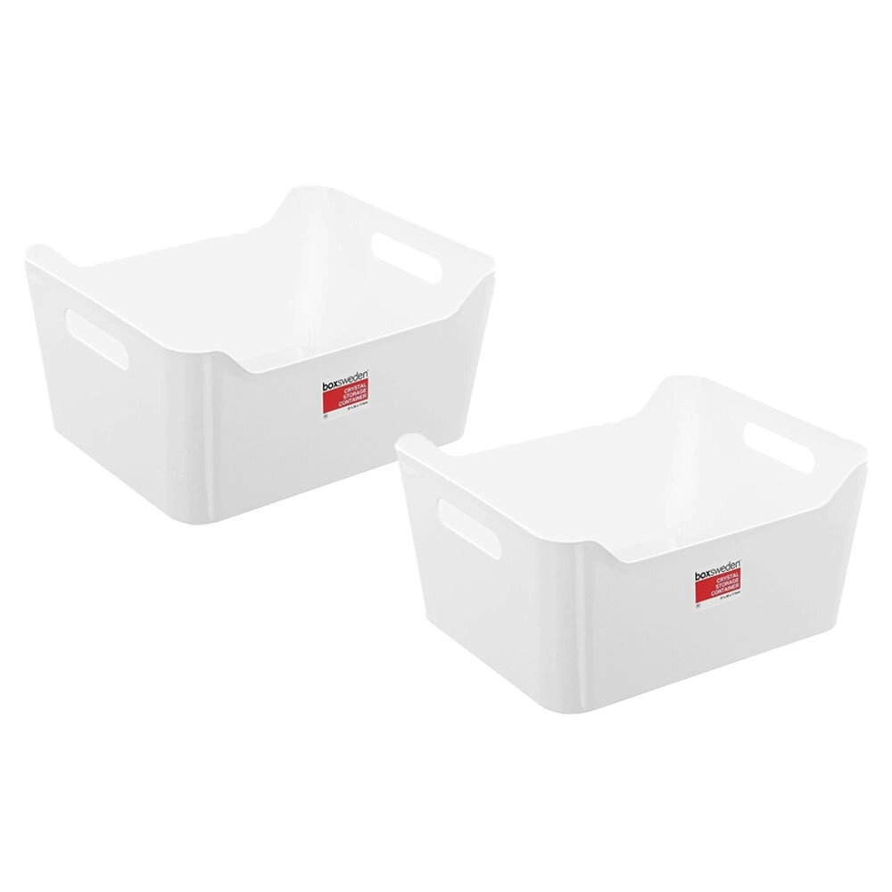 2x Boxsweden Crystal Storage XL Container 37cm w/ Handles Organiser Tray White