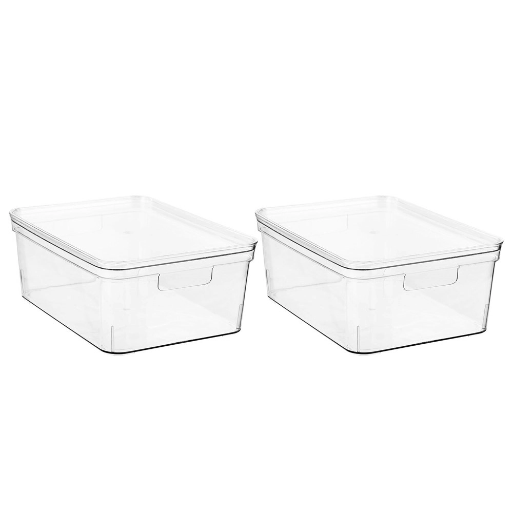 2x Boxsweden Crystal 36x14cm Storage Container Organiser w/ Lid Medium Clear