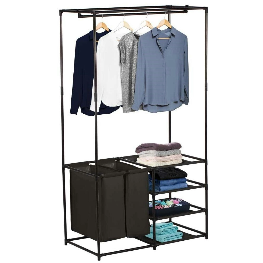 Boxsweden 4 Tier Wardrobe Organiser/Garment/Shirts Storage w/ Laundry Bag Black