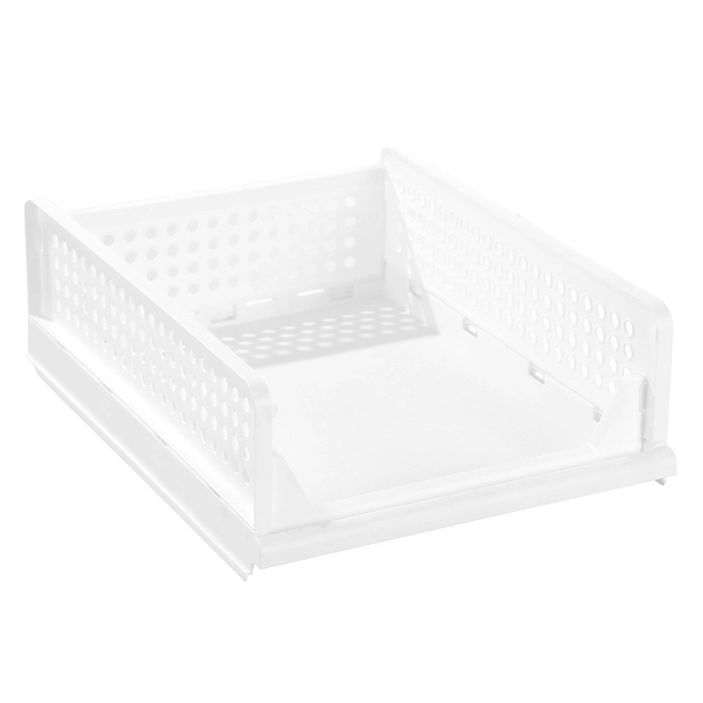 Boxsweden Foldaway 42.5x14cm Stackable Storage Basket/Organiser Medium White