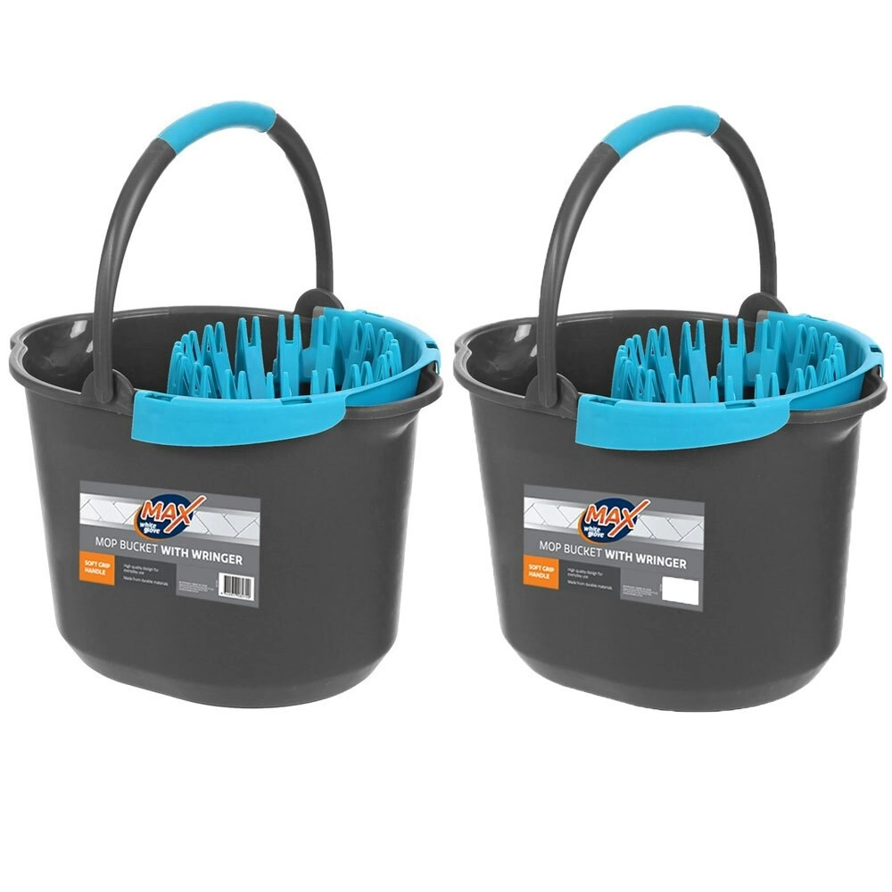 2x White Glove Max Mop Bucket w/ Wringer Cleaner 10.5L Handle Hands Free Sweeper