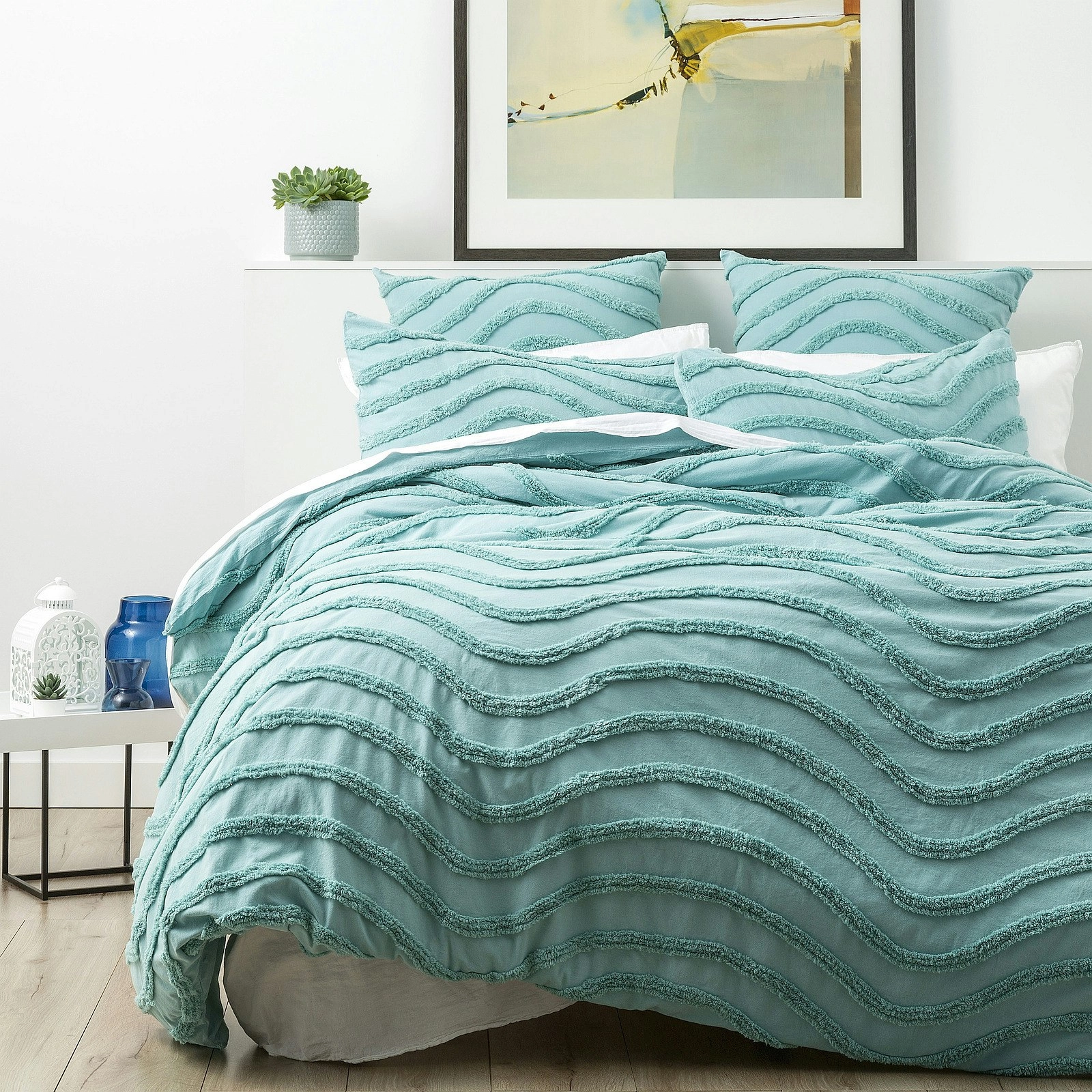 Cloud Linen Wave 65cm Pillowcase Cotton Chenille Vintage Washed Tufted Euro Aqua