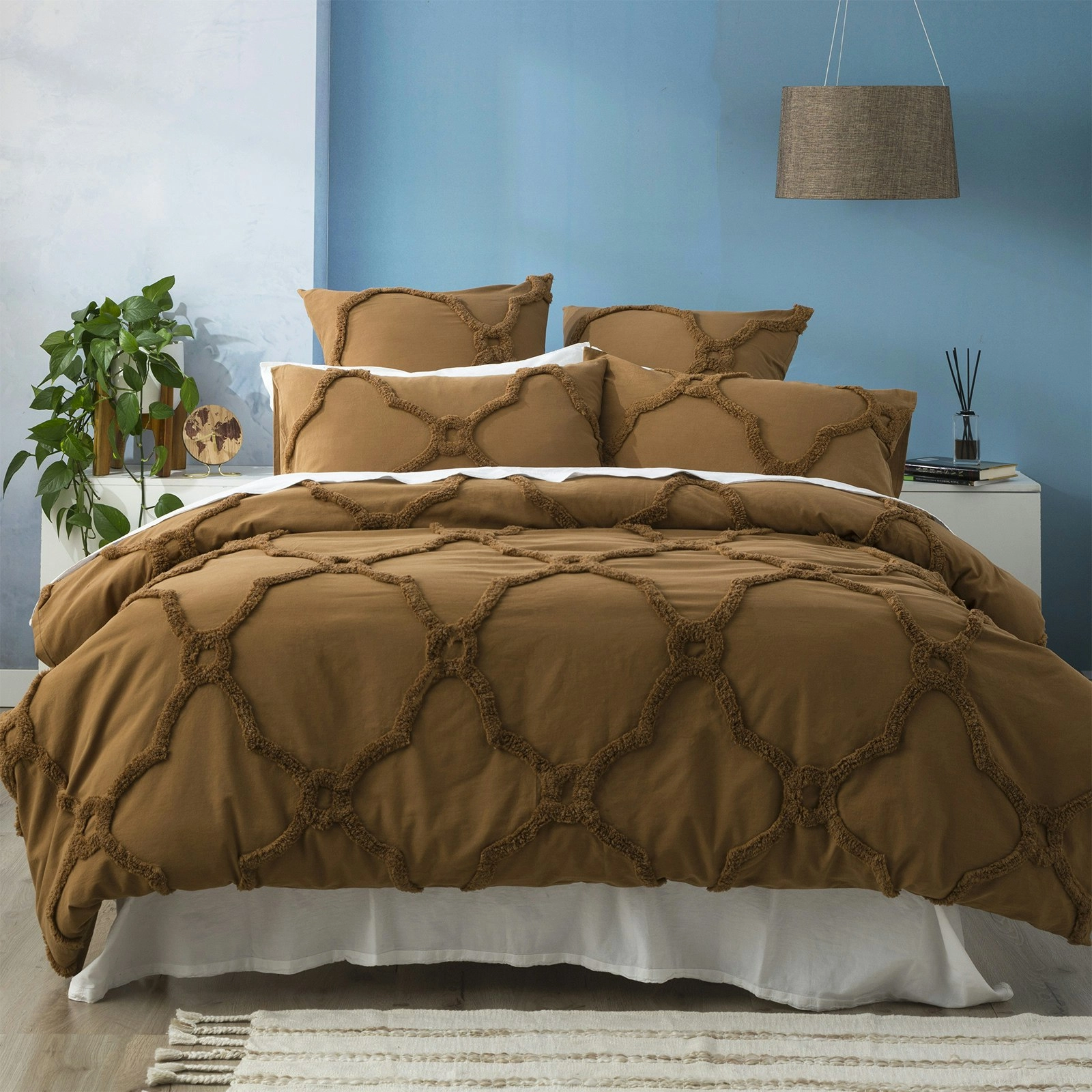 Renee Taylor Moroccan Super King Bed Quilt Cover Cotton Chenille Tufted Wood