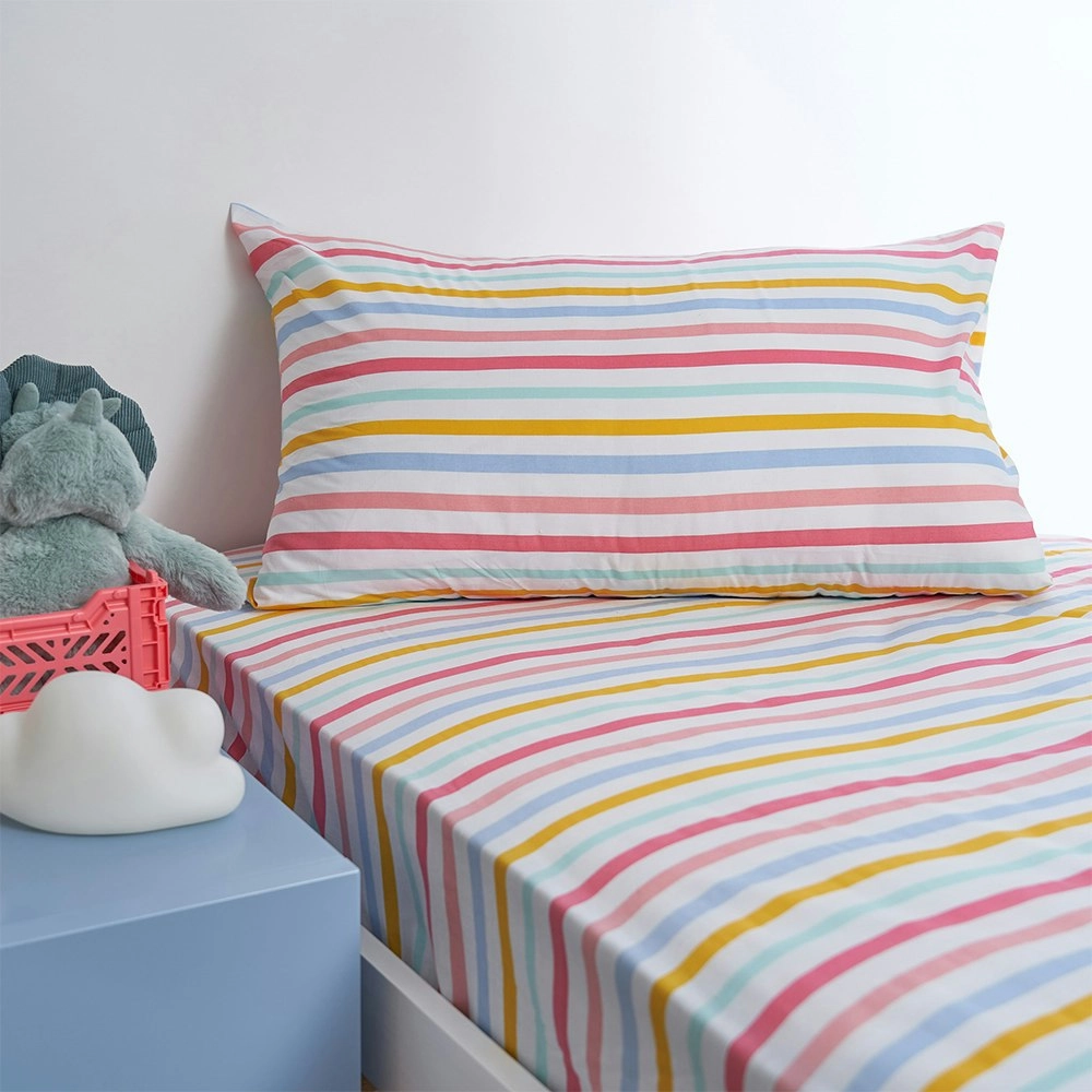 Minikins Junior King Single Bed Fitted Sheet Set 180TC Cotton Rich Rainbow STR