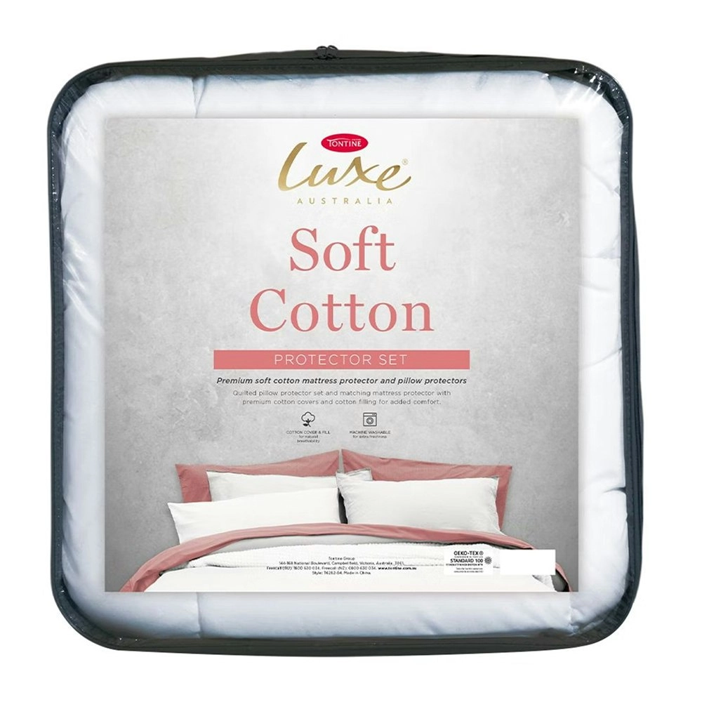 Tontine Single Bed Luxe Cotton Quilted Mattress/Pillow Protector Case Cover Set