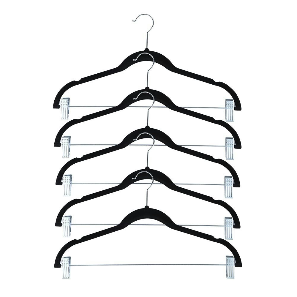 5pc Boxsweden Velvet Clothes/Pants/Trousers Hanging Hanger w/ Chrome Bar/Clips