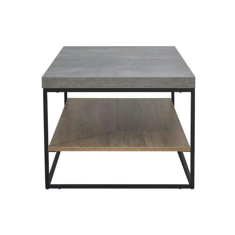 Modern Open Shelf Nightstand End Side Lamp Table - Black Metal Legs - Cement Grey