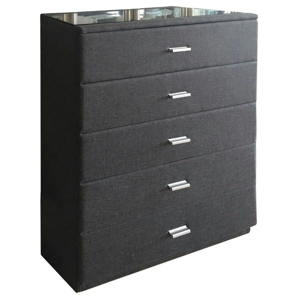 Our Home Elena Fabric Chest Of 5-Drawer Tallboy Storage Cabinet - Dark Grey