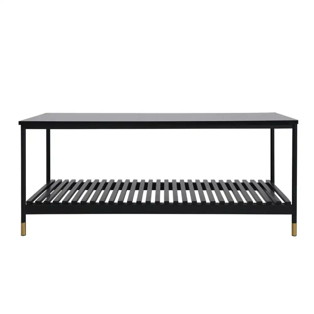 Maestro Furniture Alcone Wooden Rectangular Open Shelf Coffee Table W/ Gold Accents - Satin Black