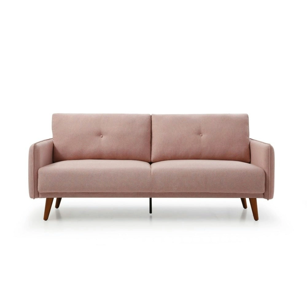 Design Square Modern Designer  3-Seater Tufed Fabric Sofa Lounge Couch Wooden Legs - Pink